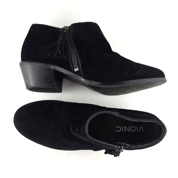 VIONIC Women's Joy Serena Black Suede Ankle Boots Side Zip Arch Support Size 8M - Picture 5 of 14